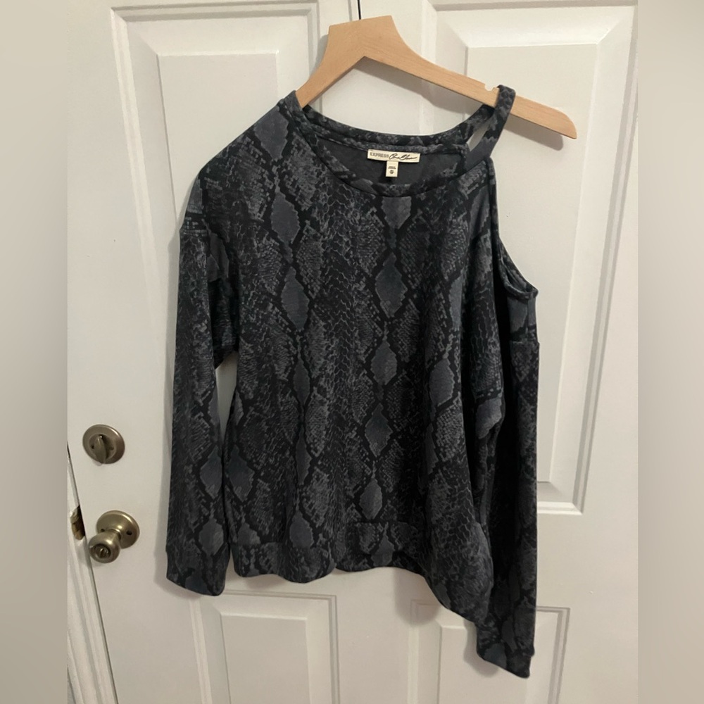 Express snake print one- cold shoulder sweater